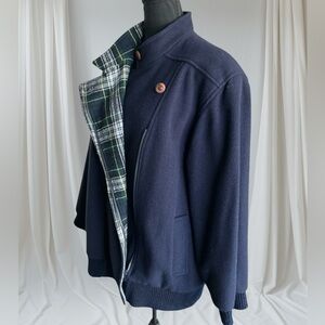 Vintage MacKintosh of New England Navy Wool Blend Coat Tartan Lining Size 14